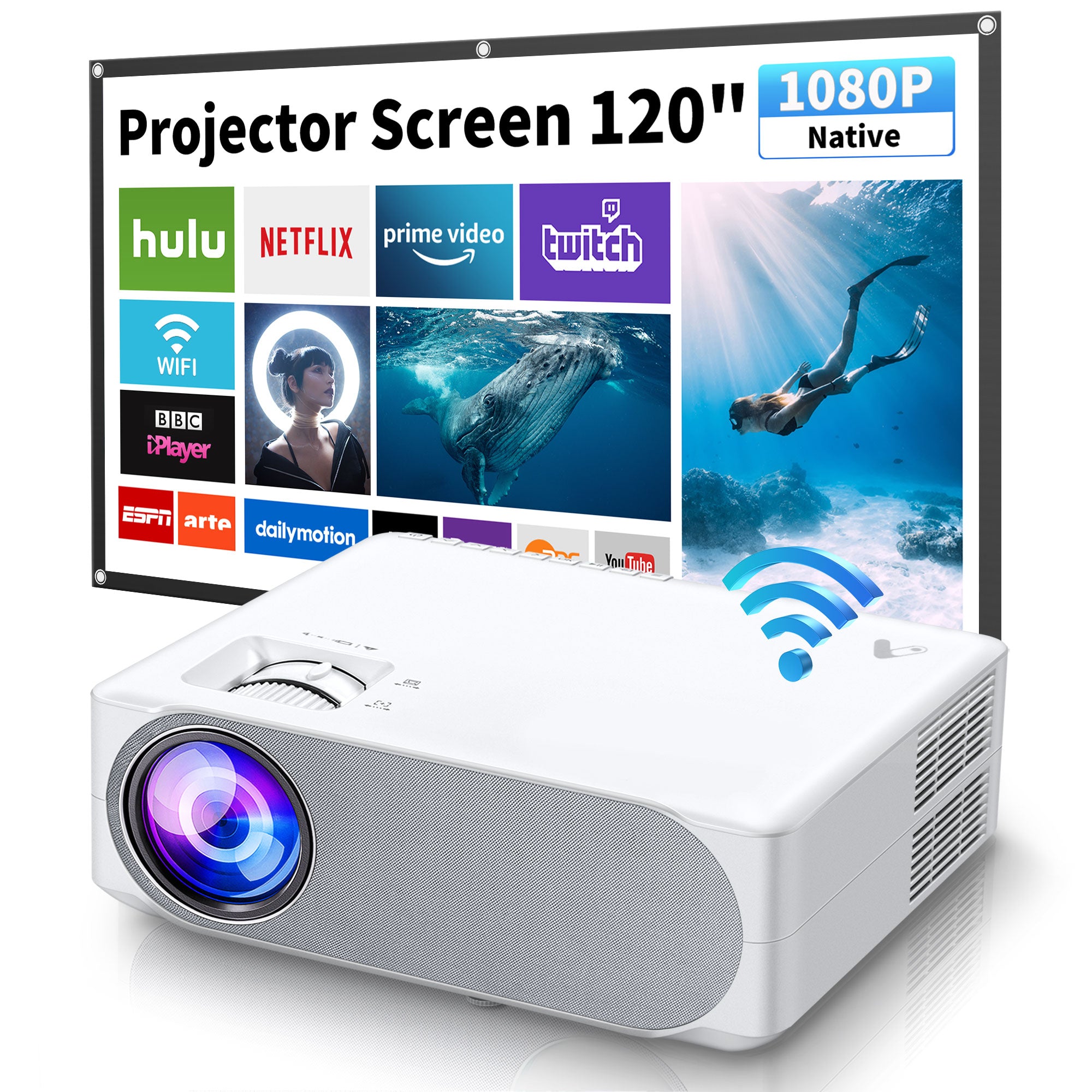 Acrojoy Truvity 600W Native 1080P 5G WiFi Projector w/ 120 Inch Screen
